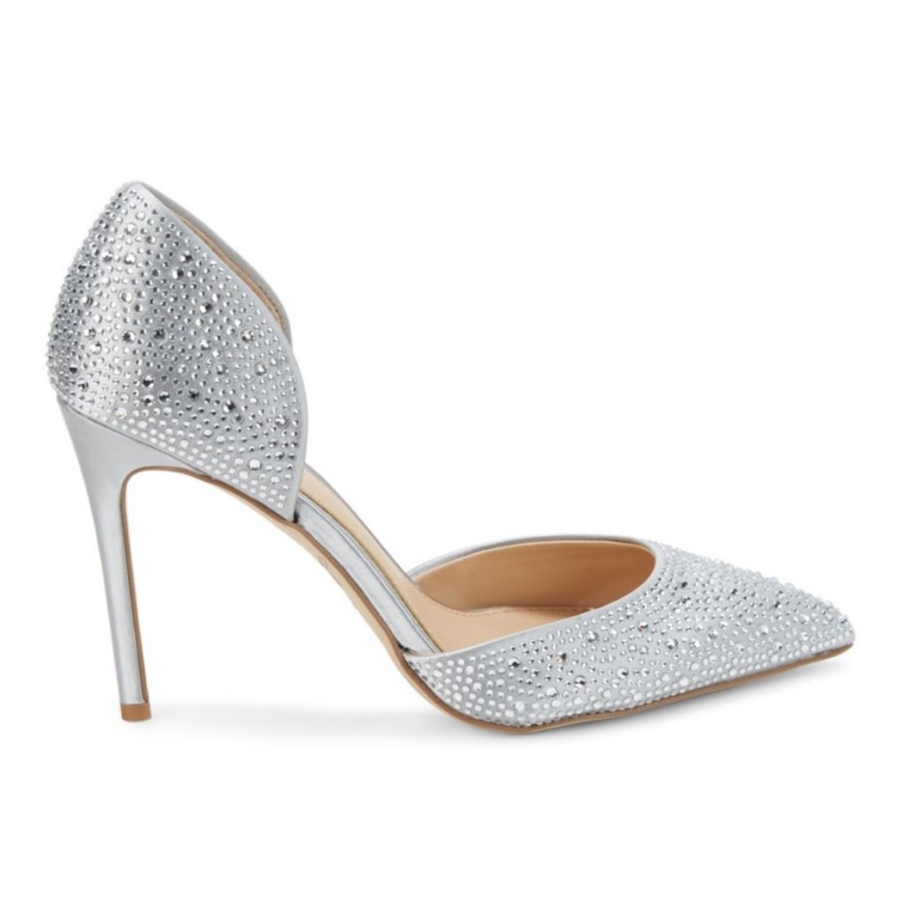 Badgley Mischka Crystal Pointed Toe Heels 7.5 Pumps Shoes Rhinestones New